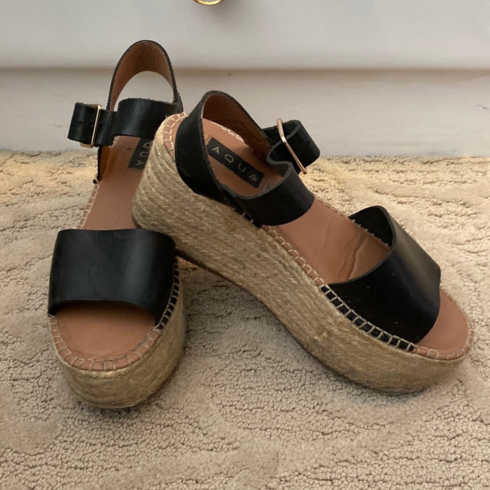 Aqua Black Espadrille Flatforms Size 7